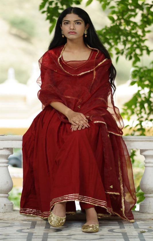 NOOR RED TISSUE SILK SUIT SET