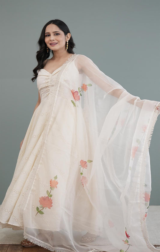 Sandal Essence White Chikankari Suit Set