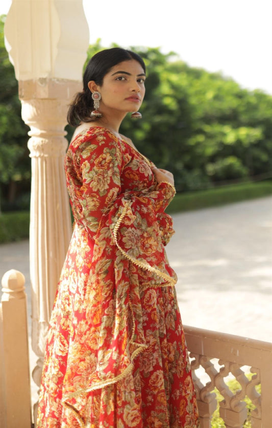 BRICK RED ANARKALI SUIT SET