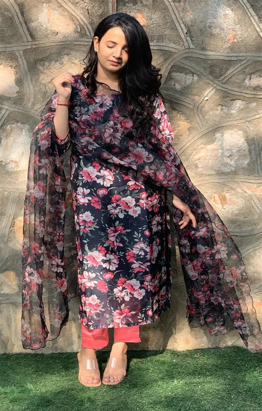 BLACK & PINK FLORAL SUIT SET