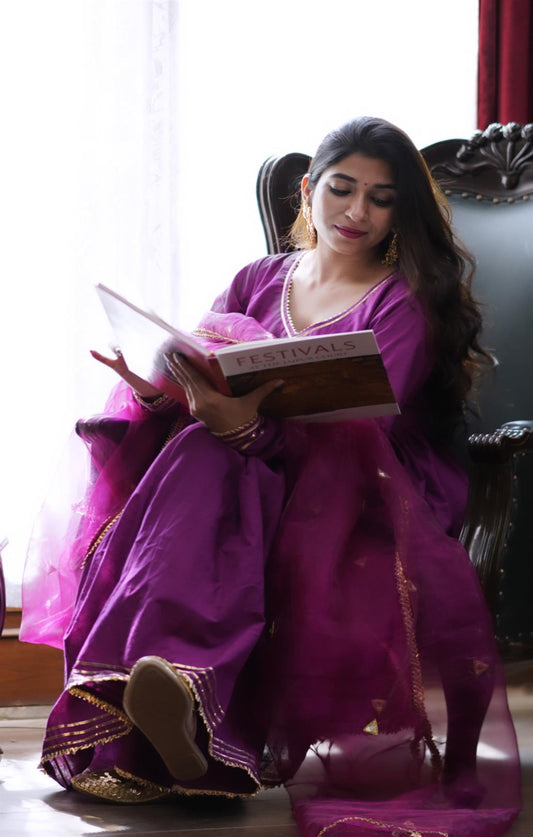 MAGENTA TISSUE SILK MIRROR SUIT SET
