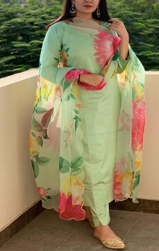 Sea Green Big Floral Suit Set
