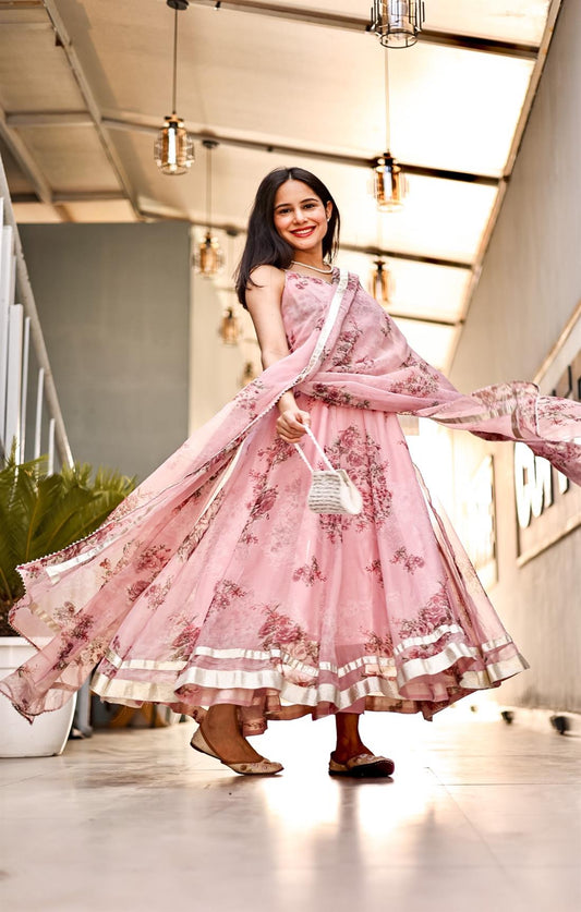 PASTEL PINK CHIFFON SUIT SET