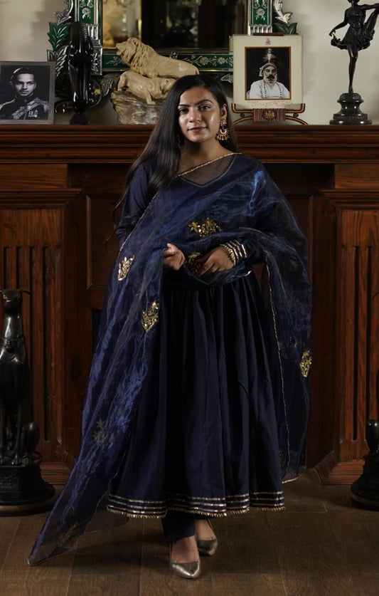 AAFREEN DARK BLUE GOTTA PATTI SUIT SET