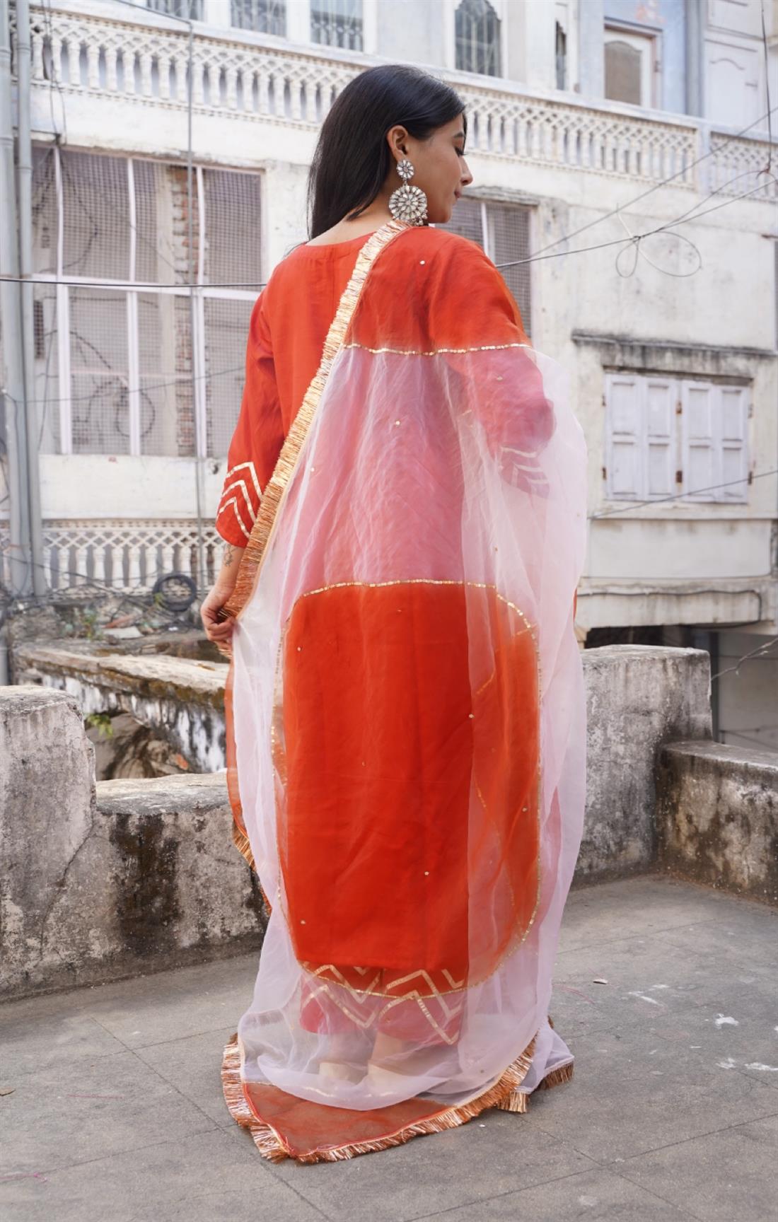 Grace White & Rust Orange Suit Set