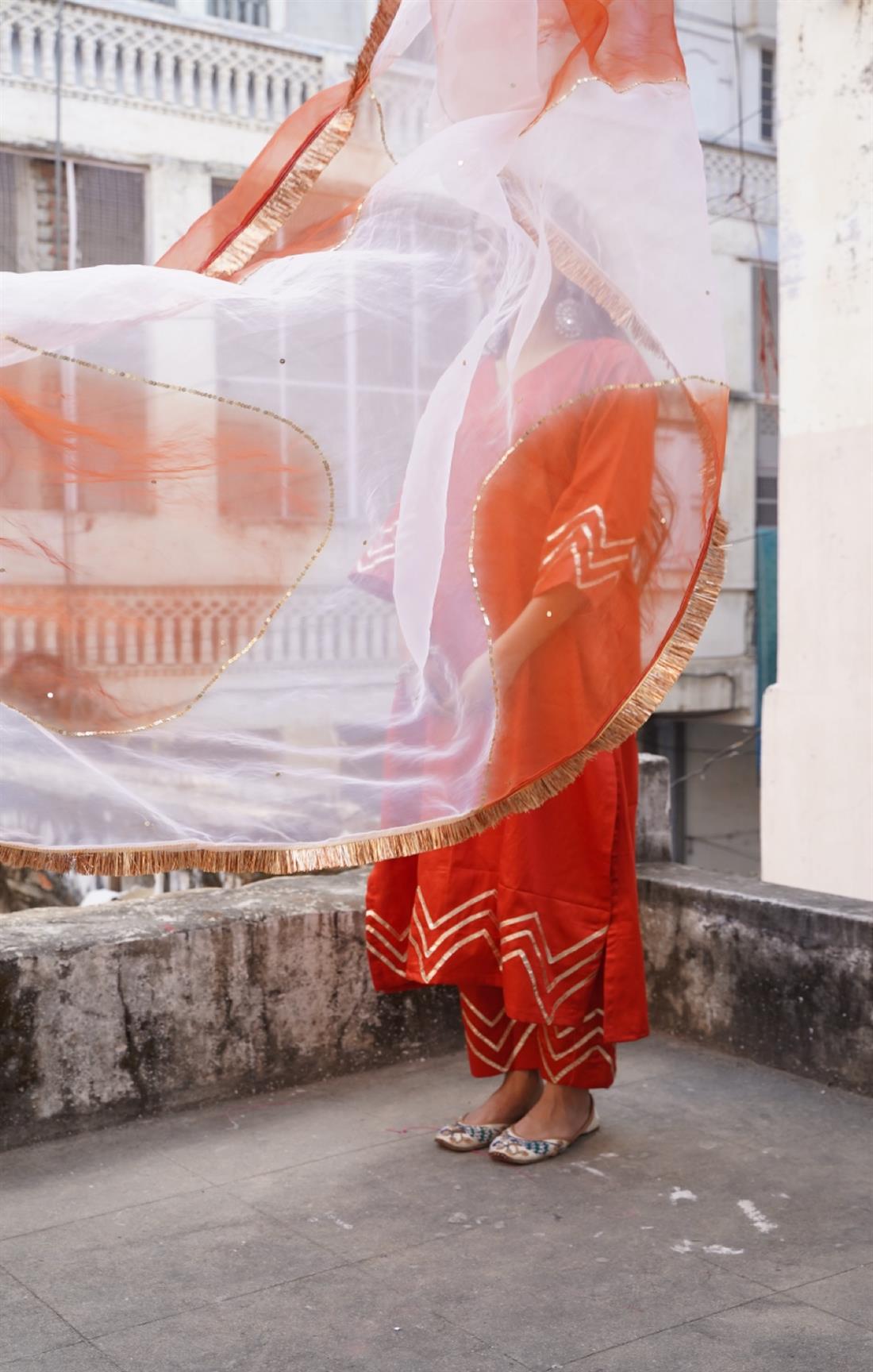 Grace White & Rust Orange Suit Set