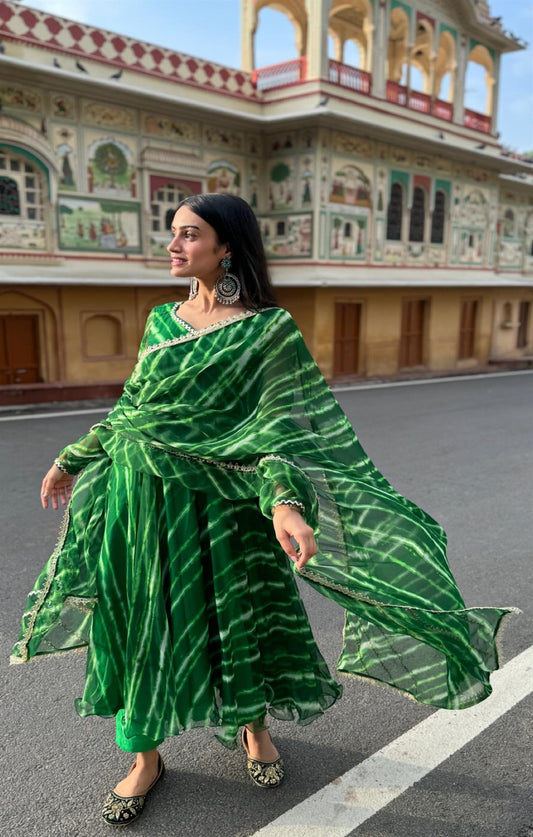 Pitch Dark Green Leheriya Suit Set