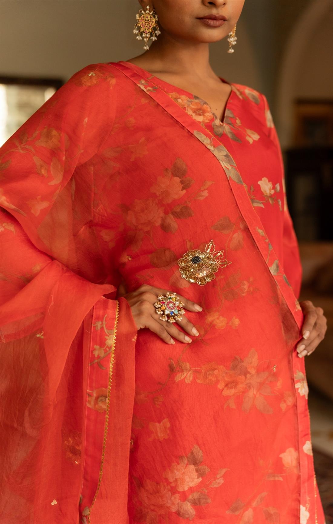 Entire Red Rose Embroidered Suit Set