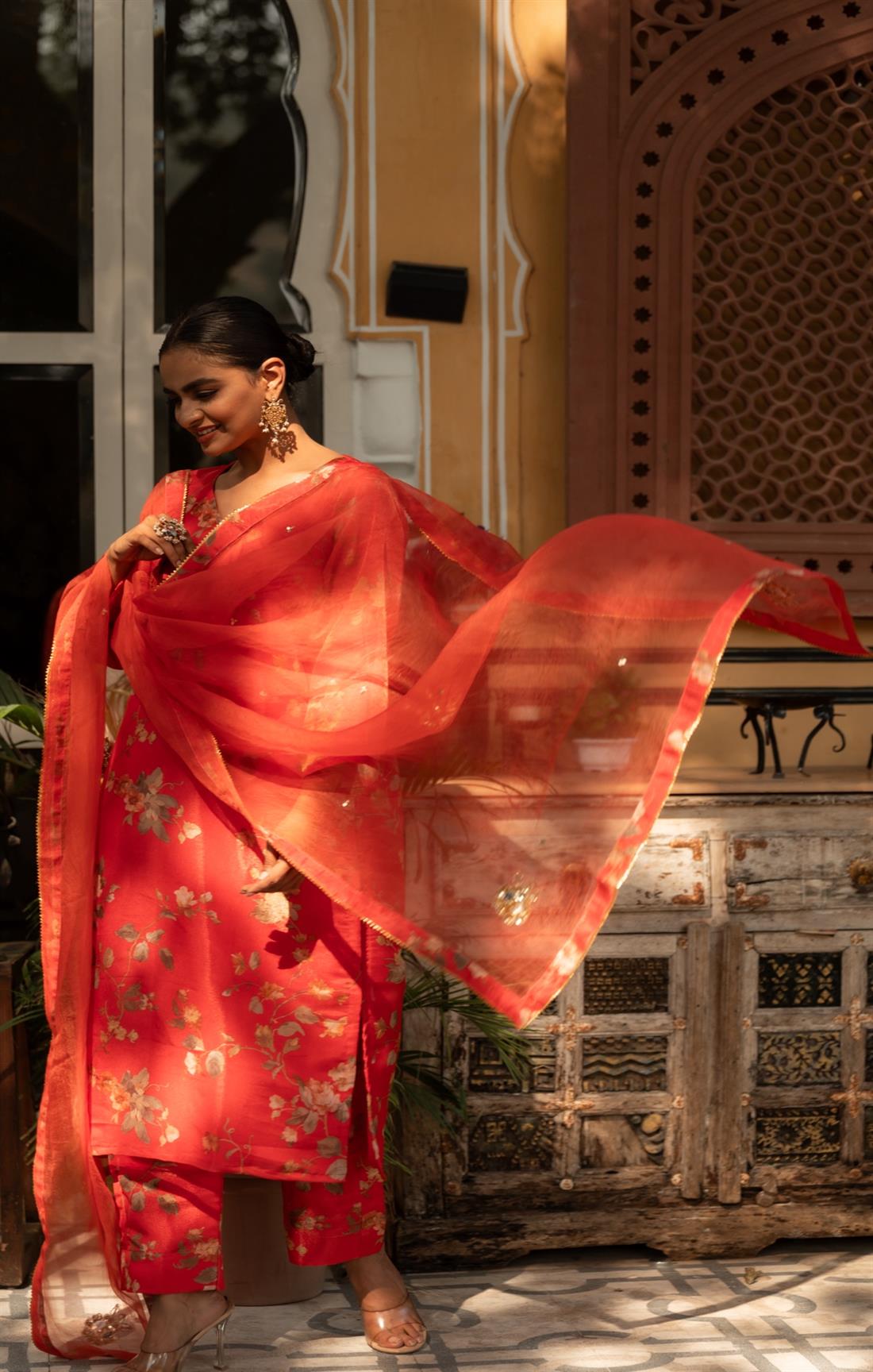 Entire Red Rose Embroidered Suit Set