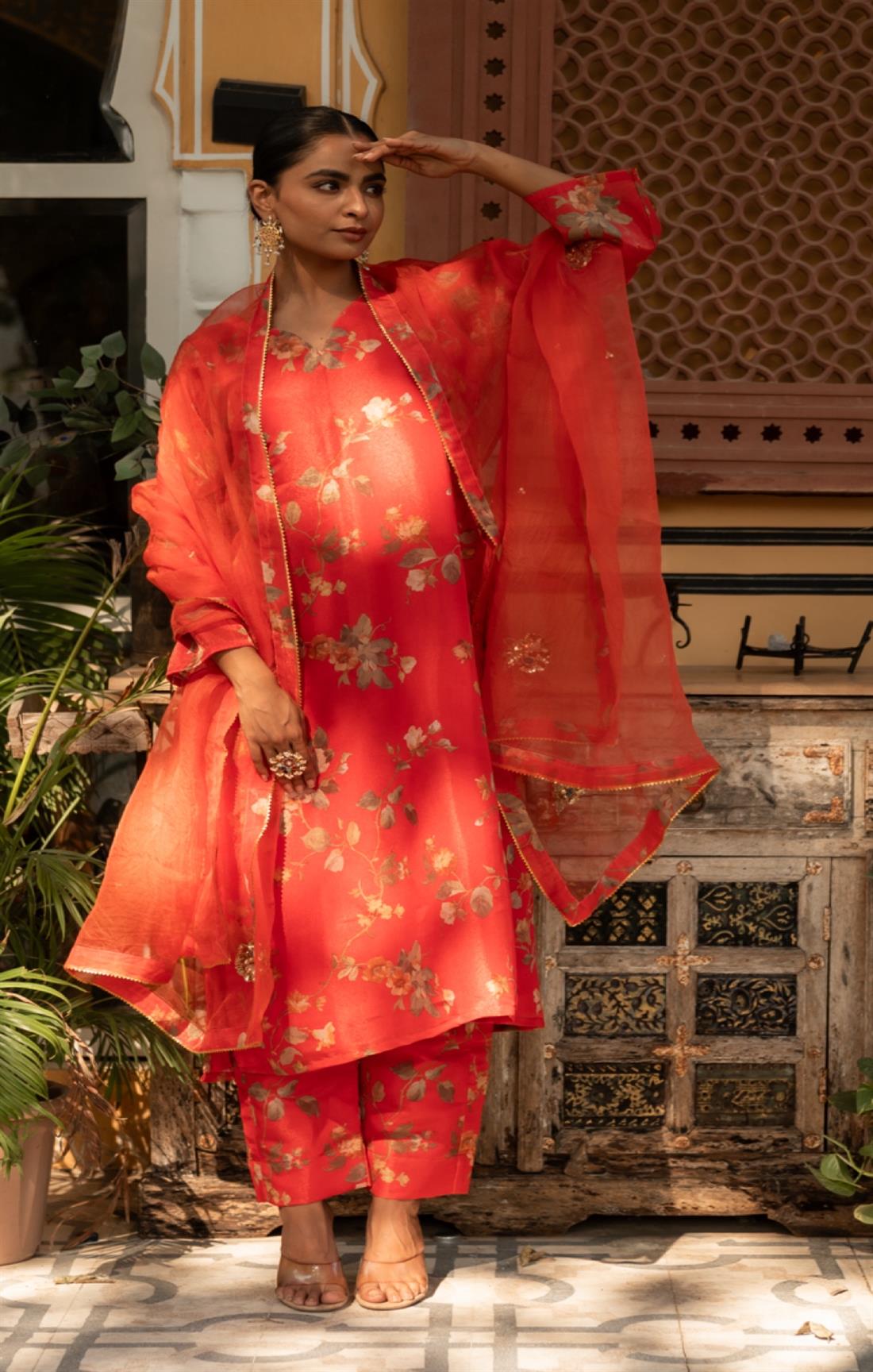 Entire Red Rose Embroidered Suit Set