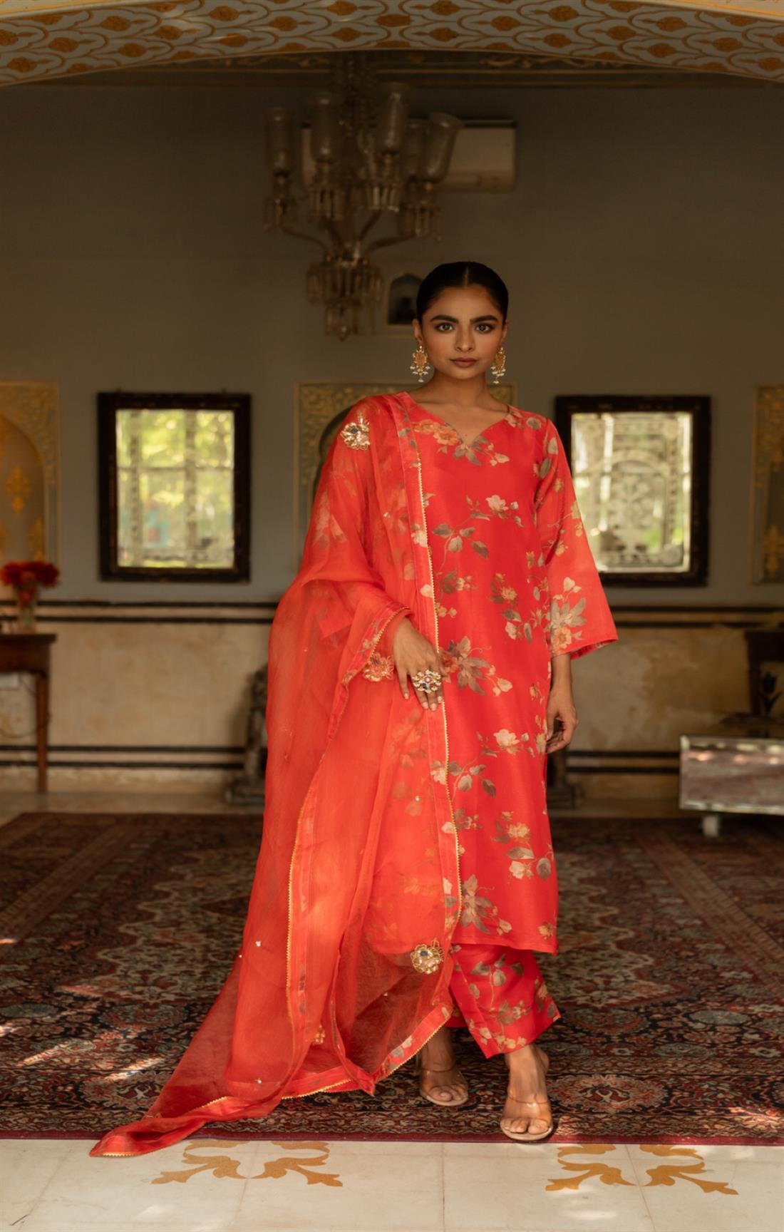 Entire Red Rose Embroidered Suit Set