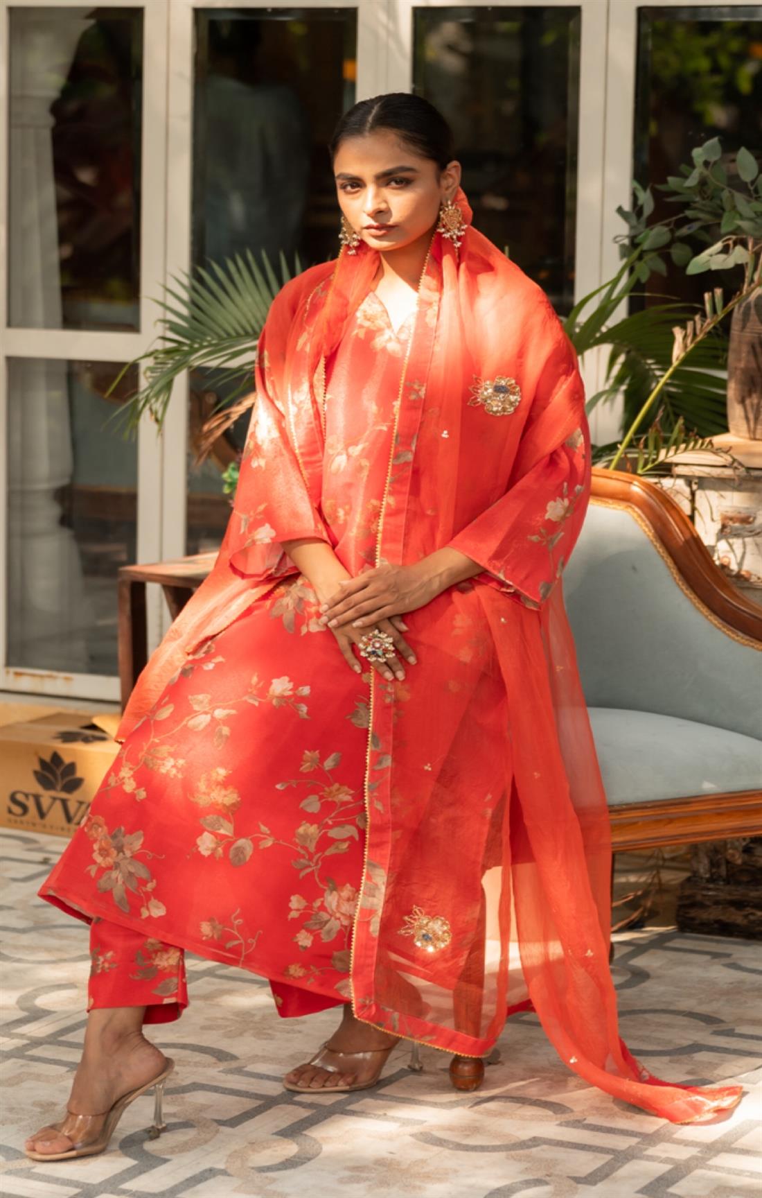 Entire Red Rose Embroidered Suit Set