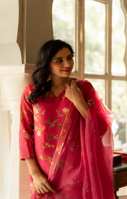 Entire Fuchsia Pink Embroidered Suit Set