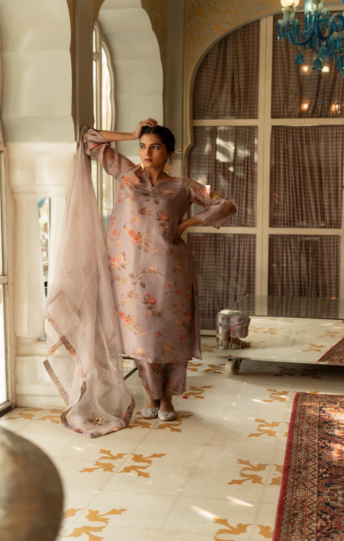 Entire Amethyst Smoke Embroidered Suit Set