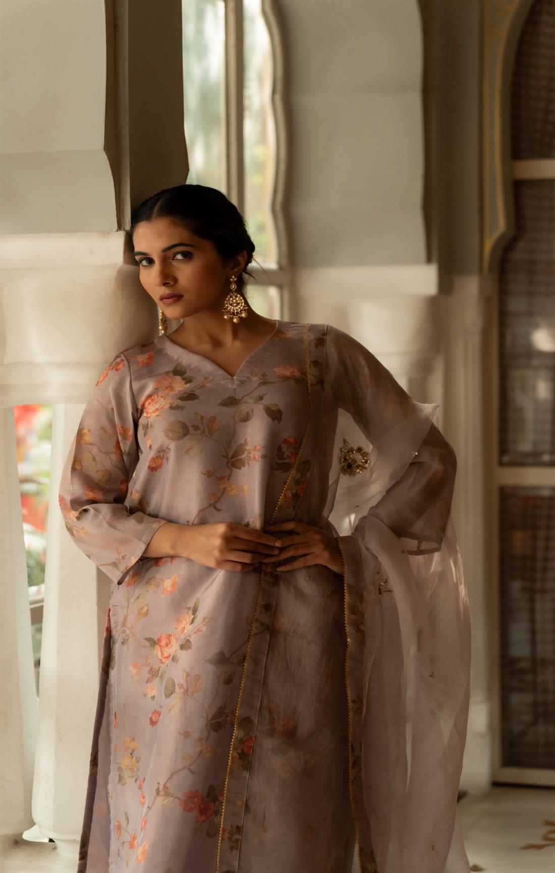 Entire Amethyst Smoke Embroidered Suit Set