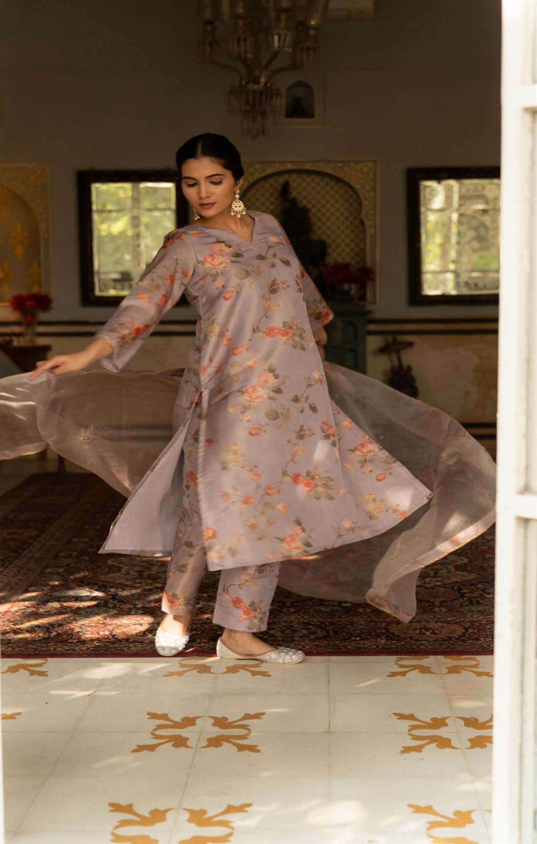 Entire Amethyst Smoke Embroidered Suit Set