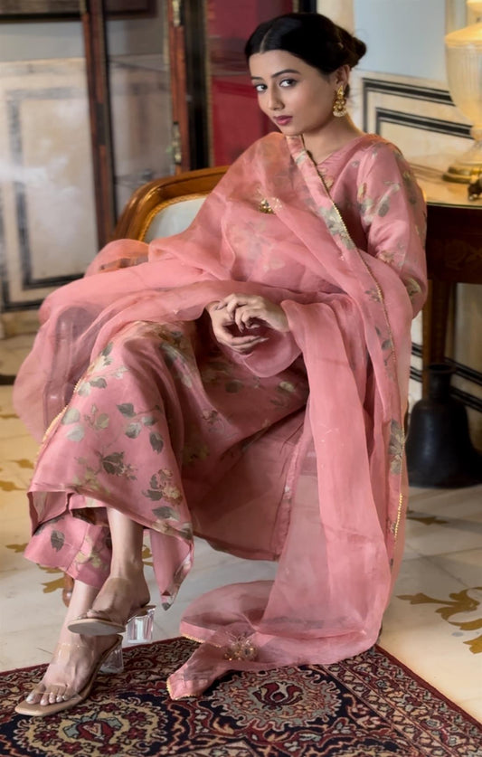 Entire Beige Rose Embroidered suit set