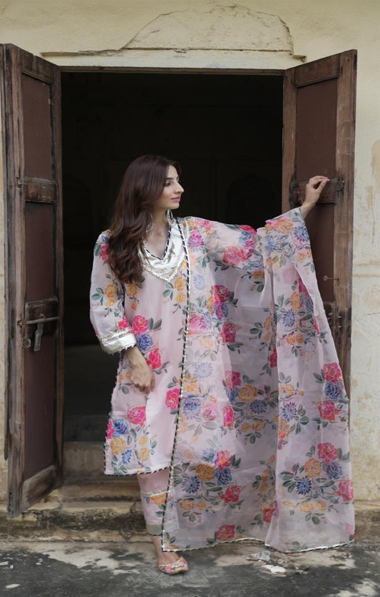 Jharonka Beige Rose Gotta Suit Set