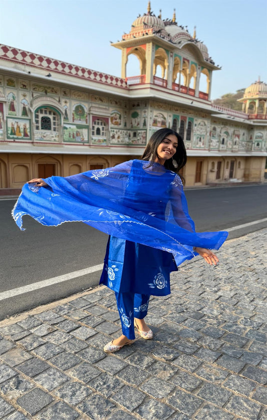 Royal Blue Rose Handpainted Suit Set