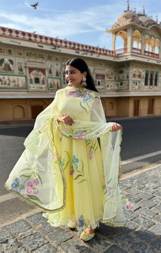 Manika Yellow Handpainted Suit Set