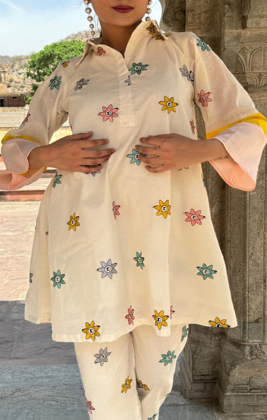 Sunset mulmul Embroidered Set