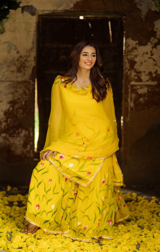 Sarson Yellow Sharara Suit Set
