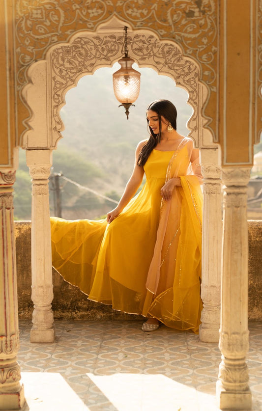 Sitara Yellow & Pink Shaded Suit Set