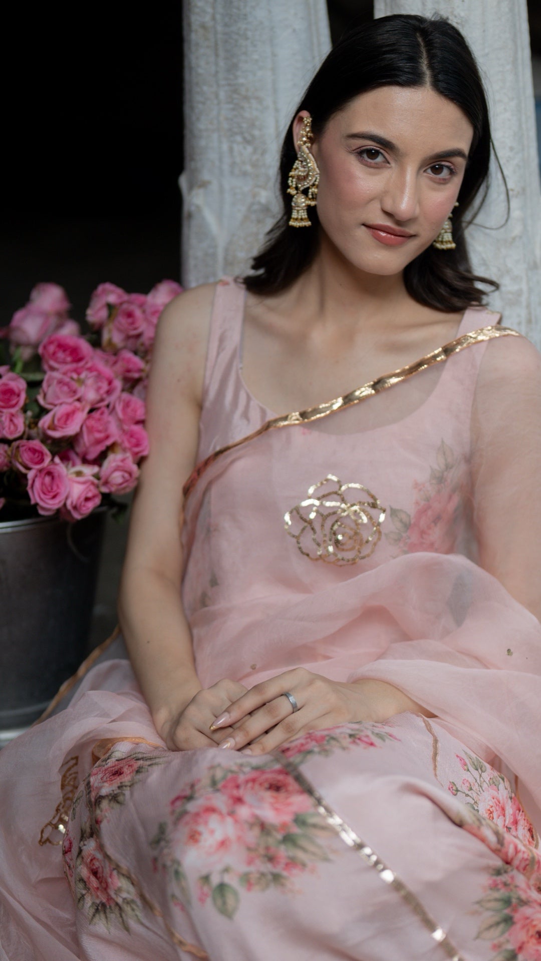 Peachy Spray Garden Roses Suit Set