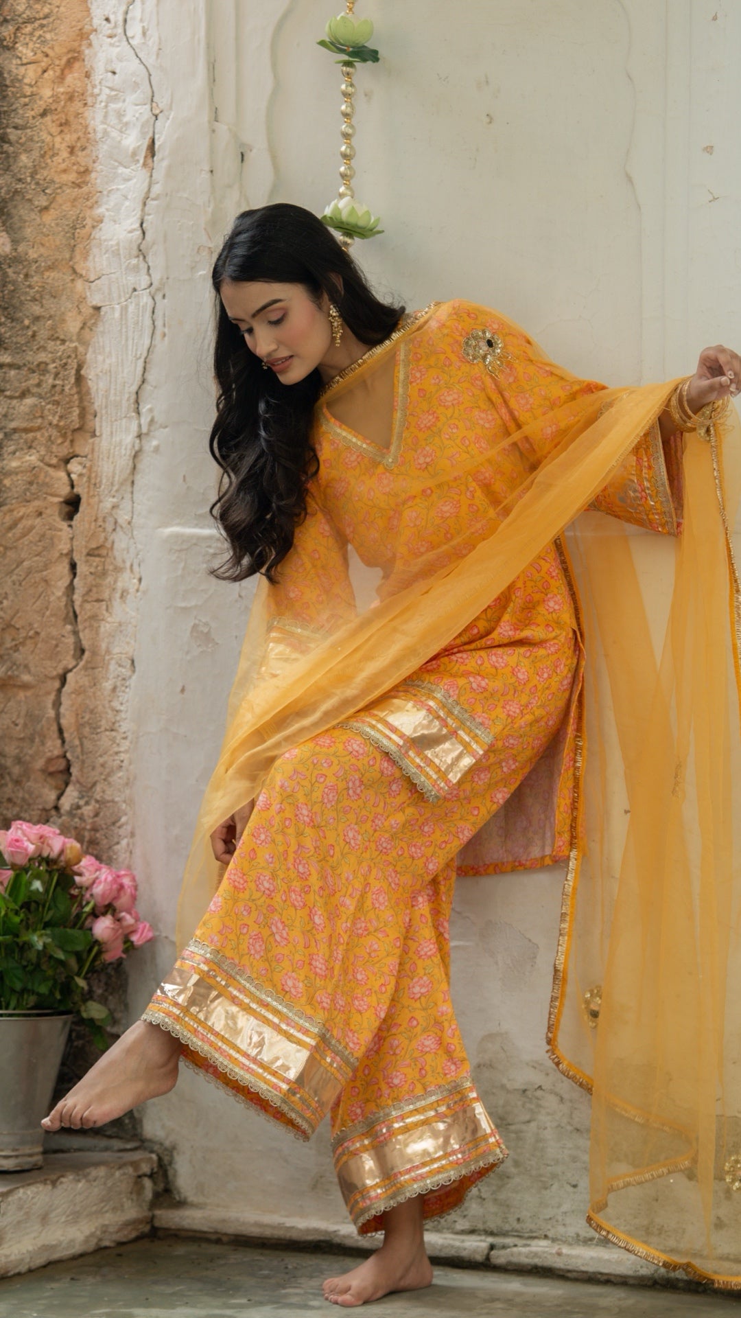Gulbagh Gulaab Yellow Pure Silk Suit Set