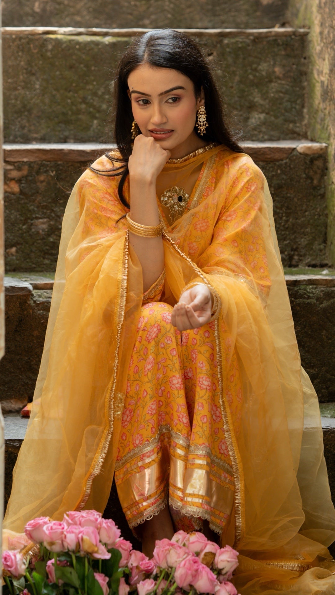 Gulbagh Gulaab Yellow Pure Silk Suit Set