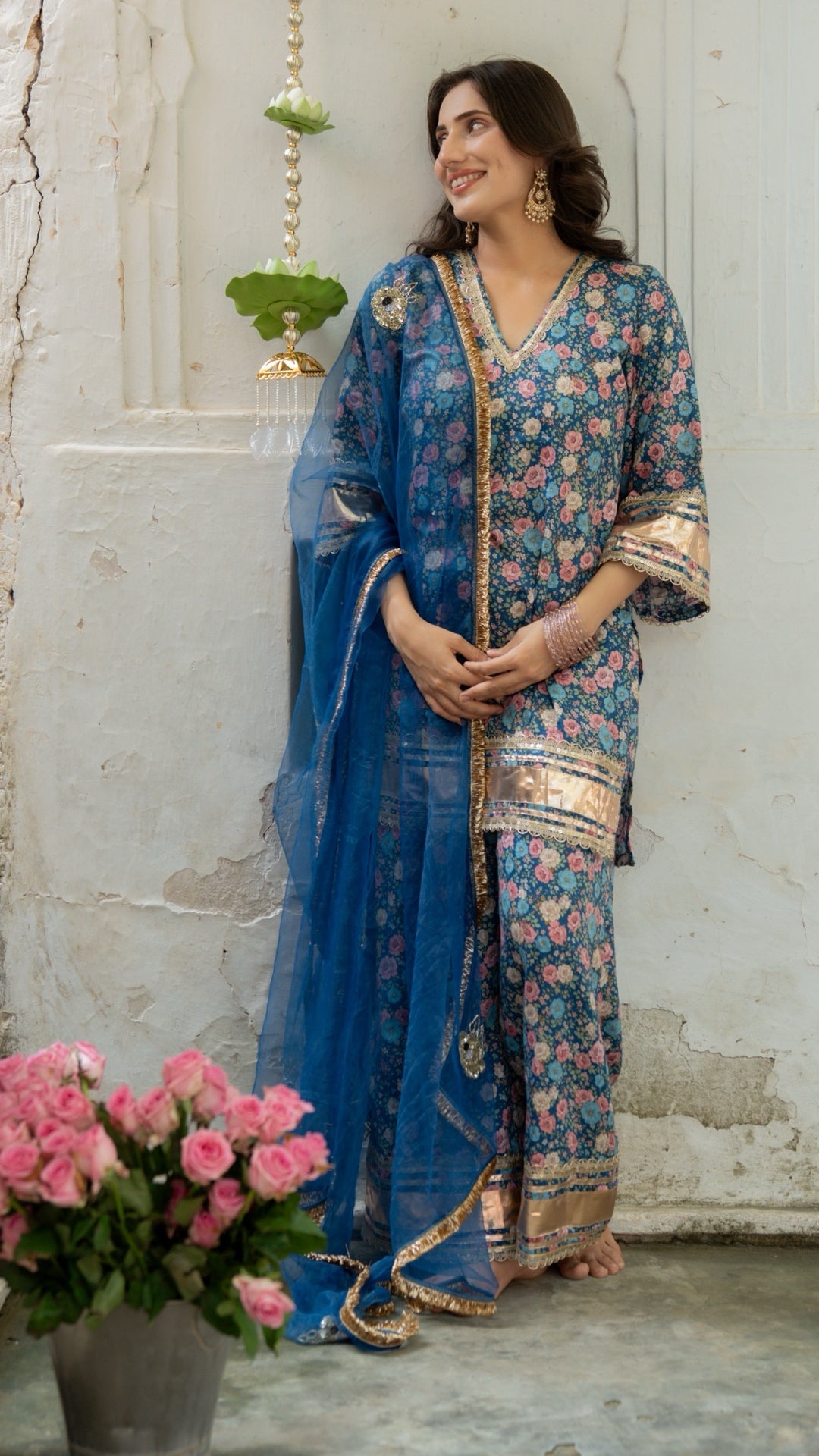 Gulbagh Gulaab Blue Pure Silk Suit Set