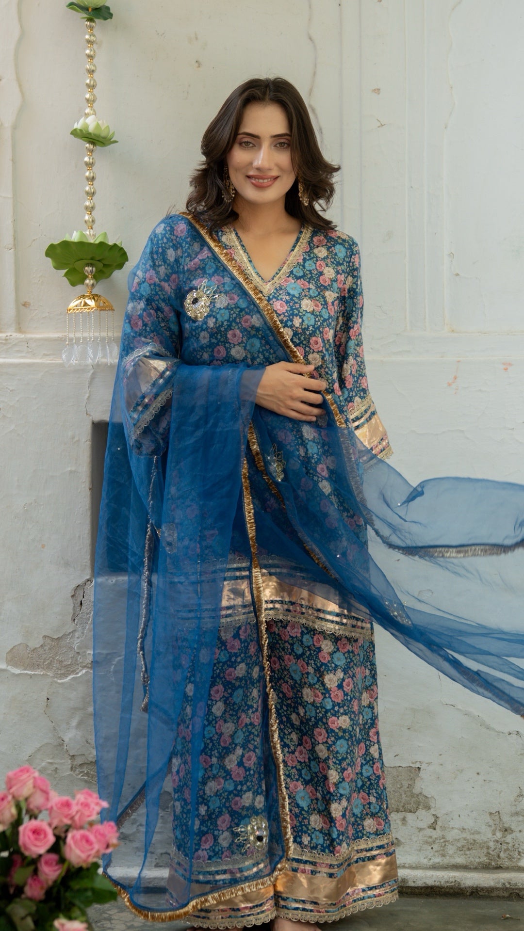 Gulbagh Gulaab Blue Pure Silk Suit Set
