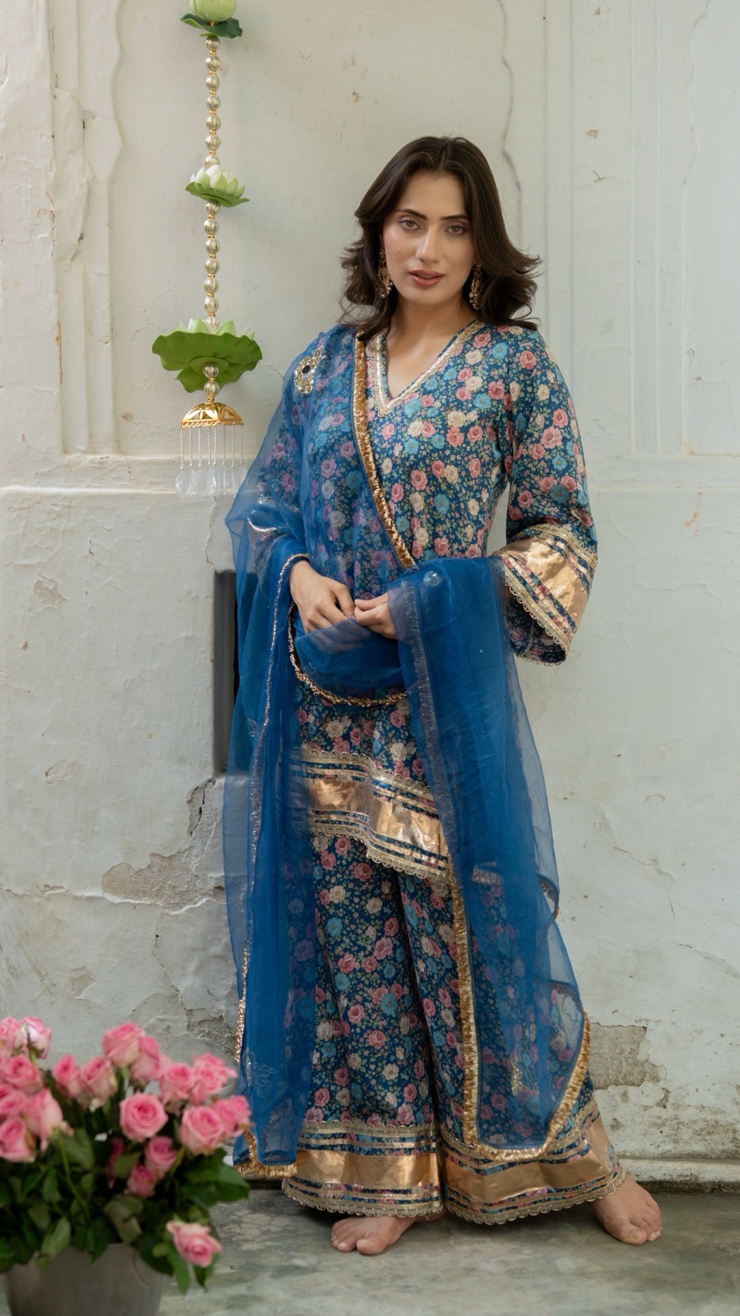 Gulbagh Gulaab Blue Pure Silk Suit Set