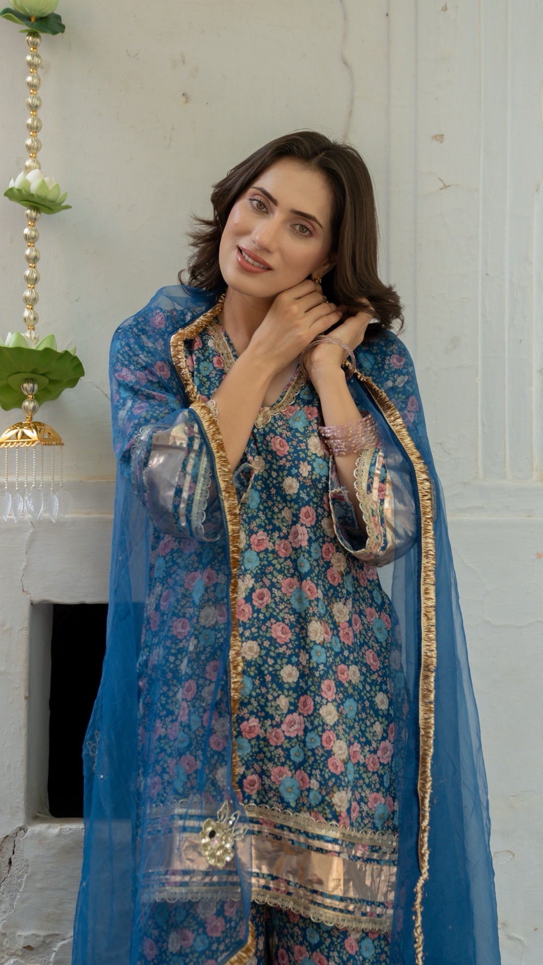 Gulbagh Gulaab Blue Pure Silk Suit Set