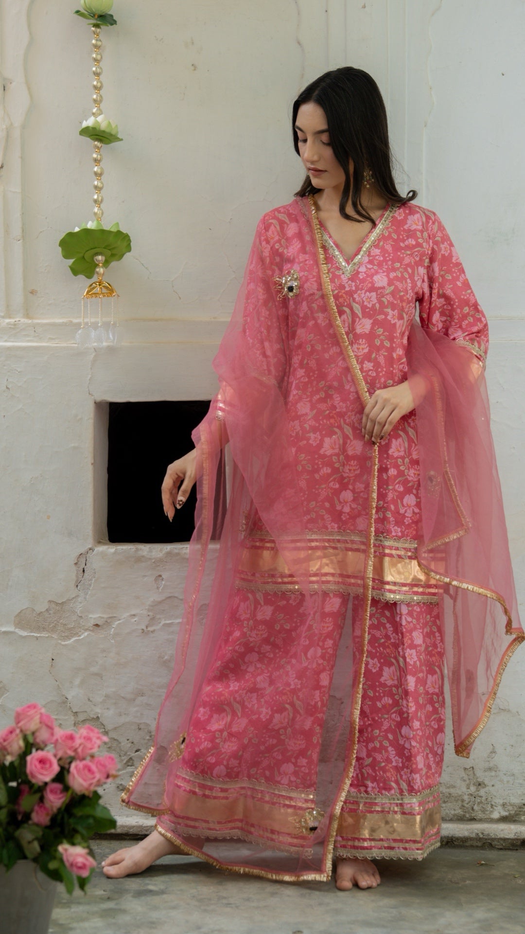 Gulbagh Gulaab Pink Pure Silk Suit Set