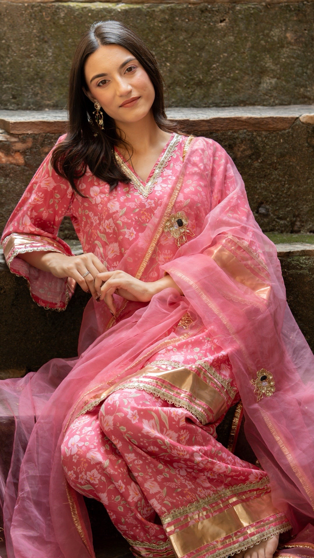 Gulbagh Gulaab Pink Pure Silk Suit Set