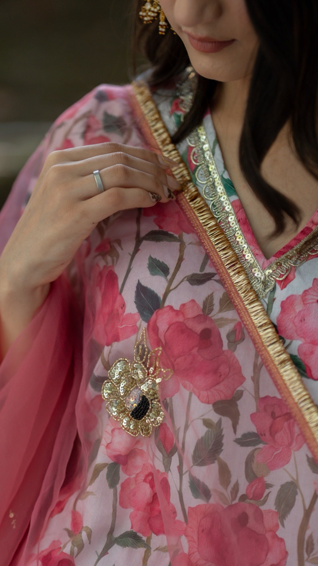 Gulbagh Gulaab Pink & White  Pure Silk Suit Set