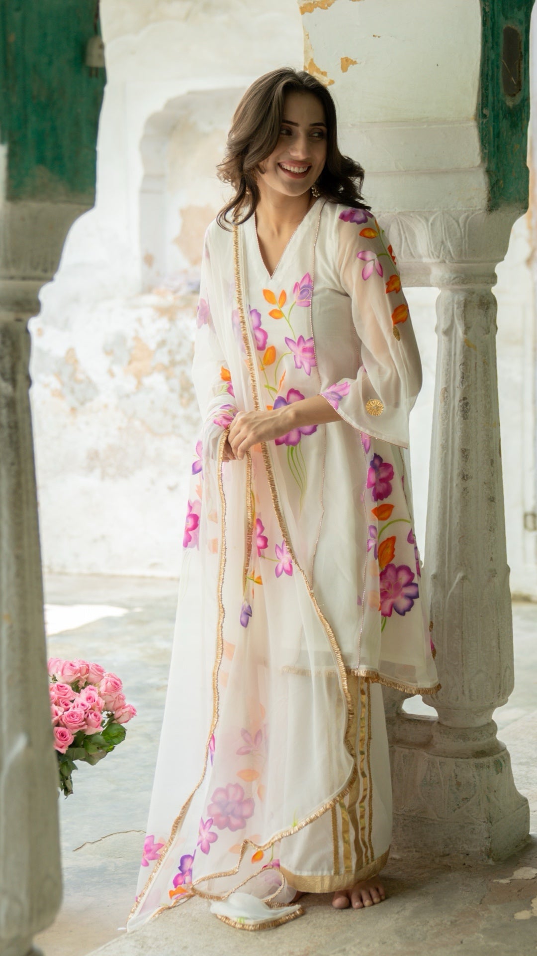 Itar White Handpainted Suit Set