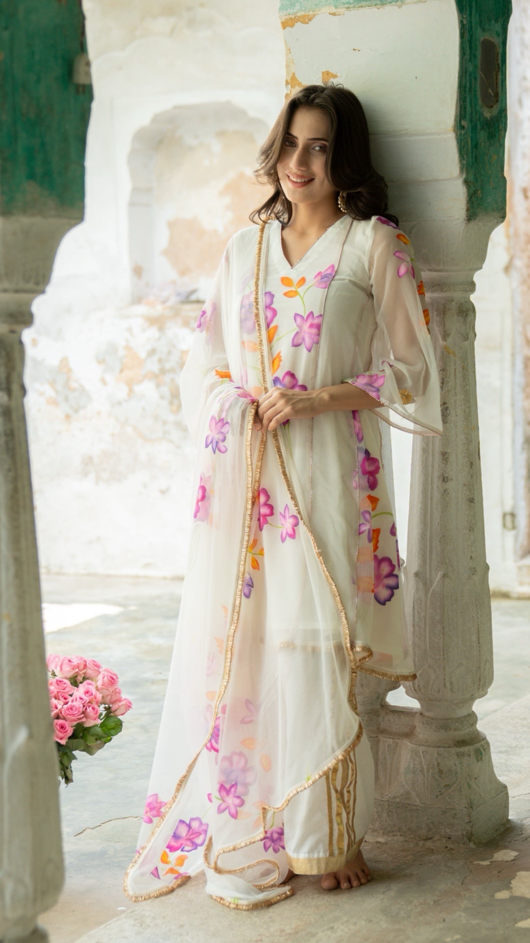 Itar White Handpainted Suit Set
