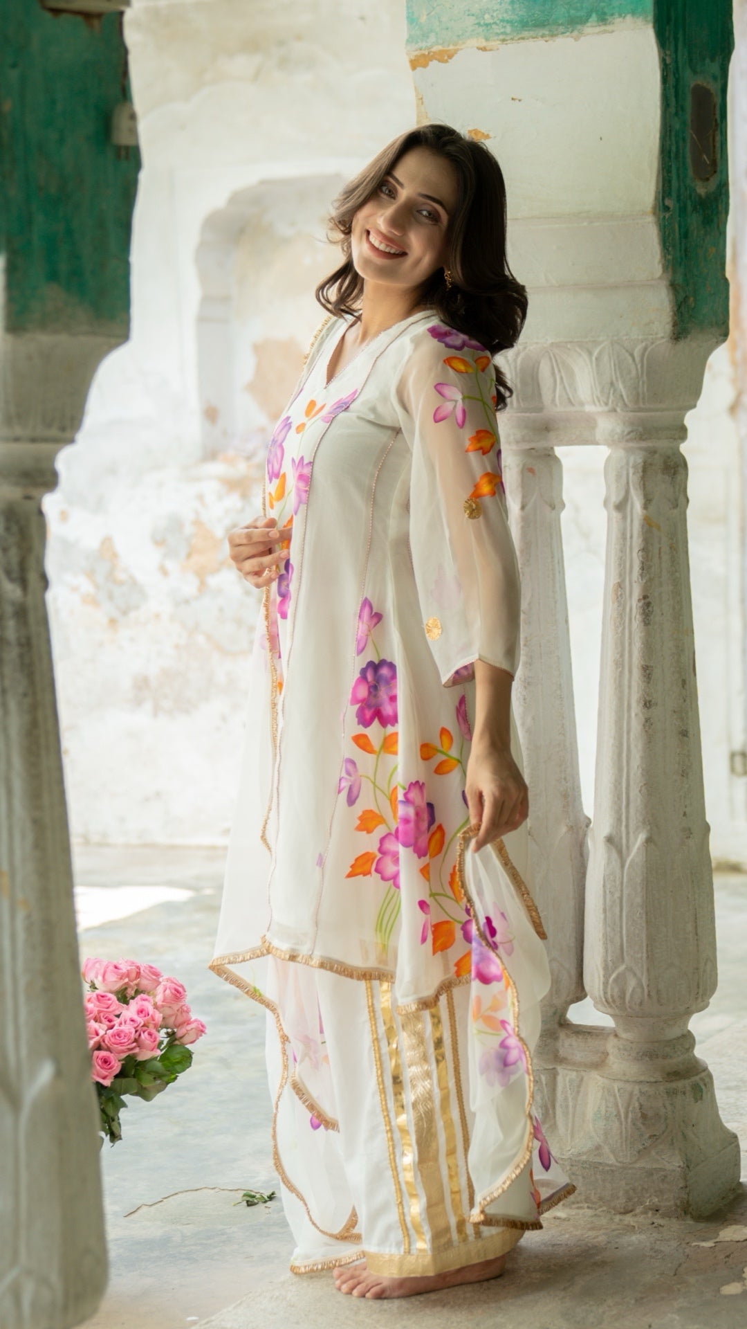 Itar White Handpainted Suit Set