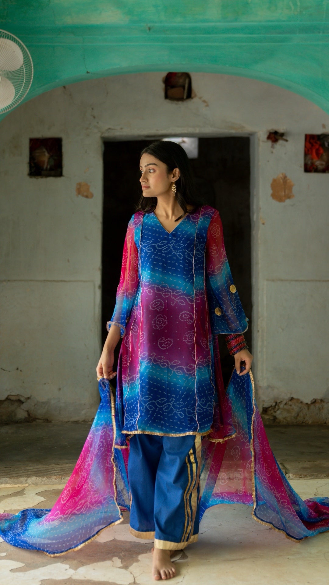 Rani Neel Bandhani Suit Set