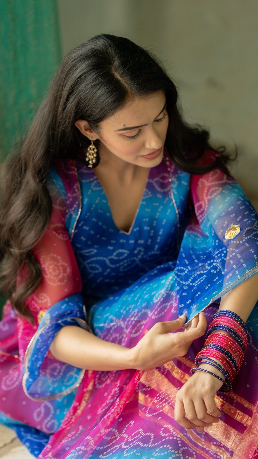 Rani Neel Bandhani Suit Set