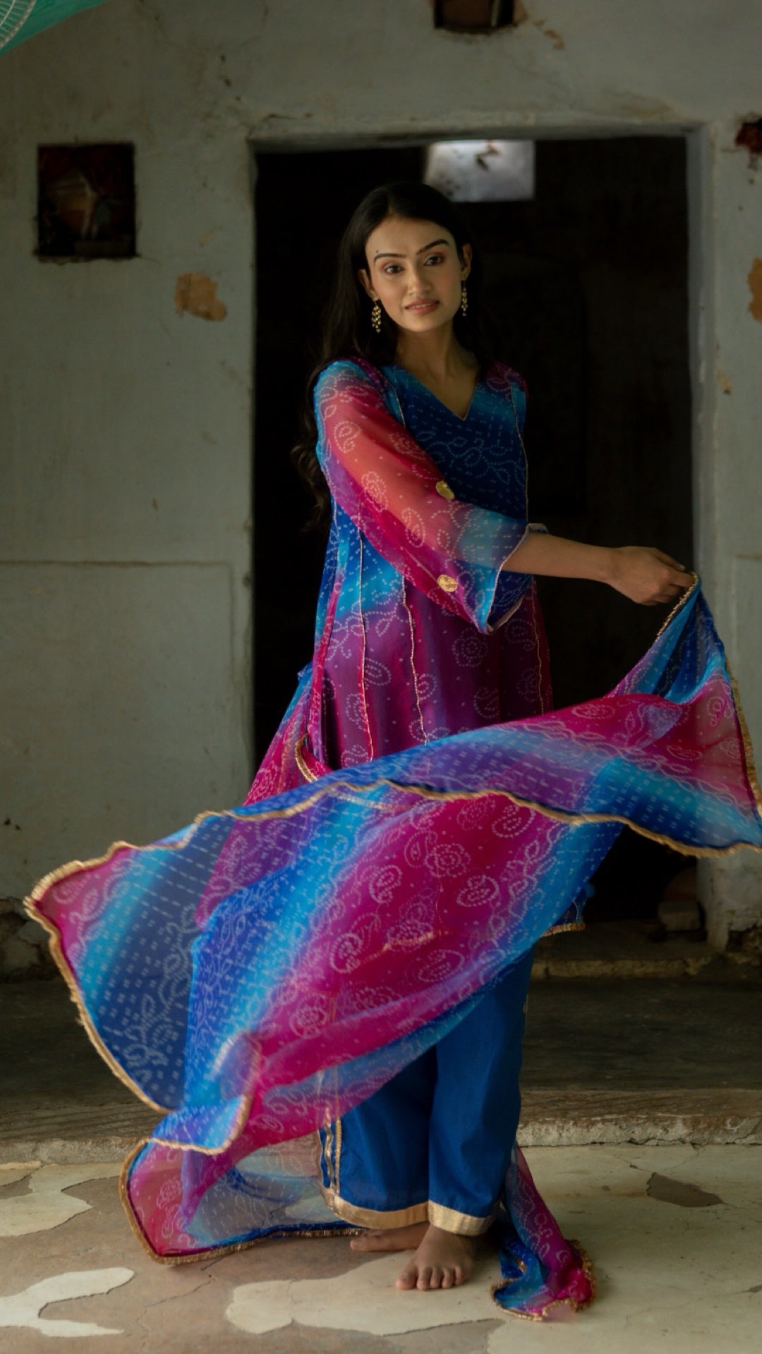 Rani Neel Bandhani Suit Set