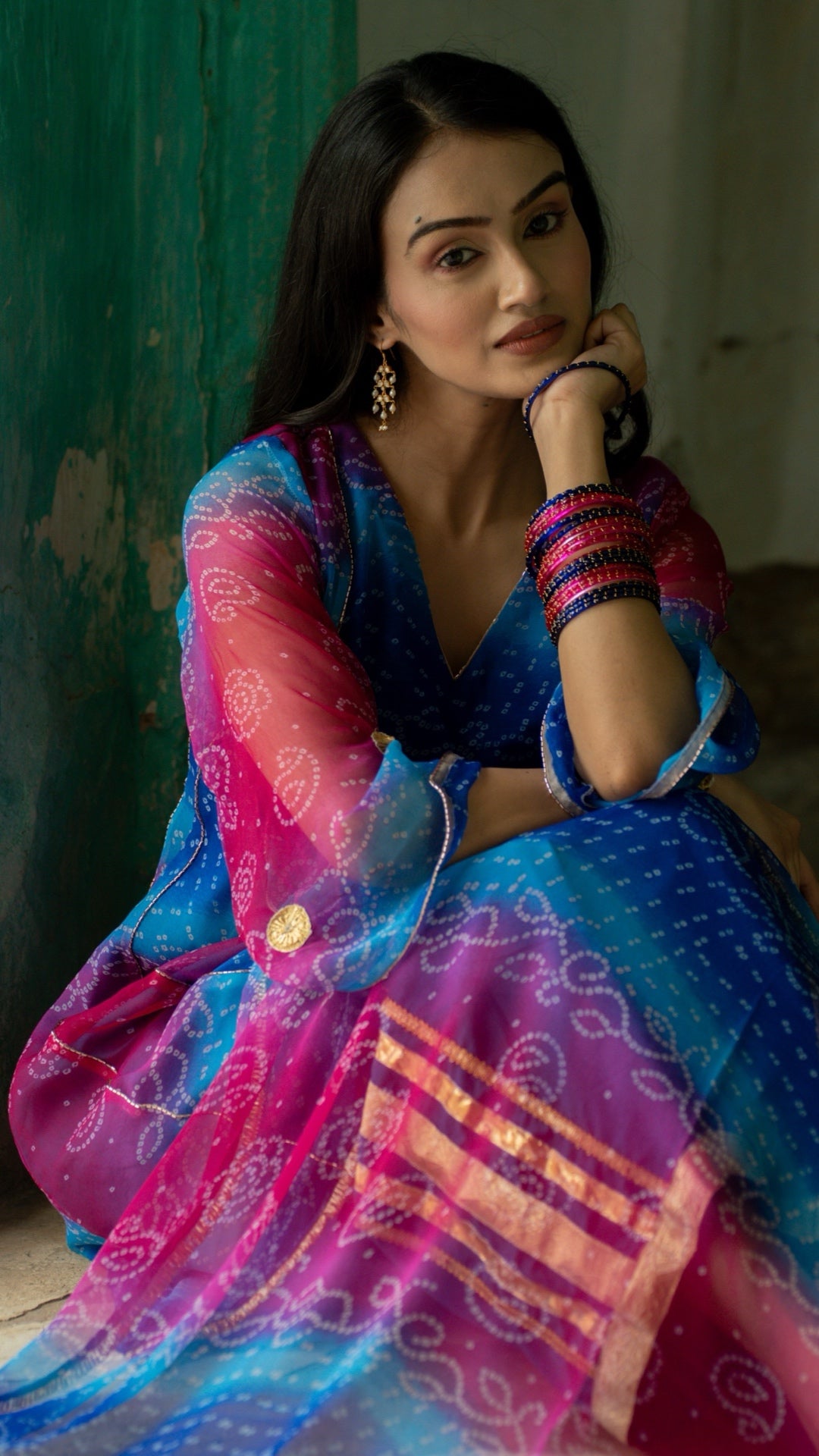 Rani Neel Bandhani Suit Set