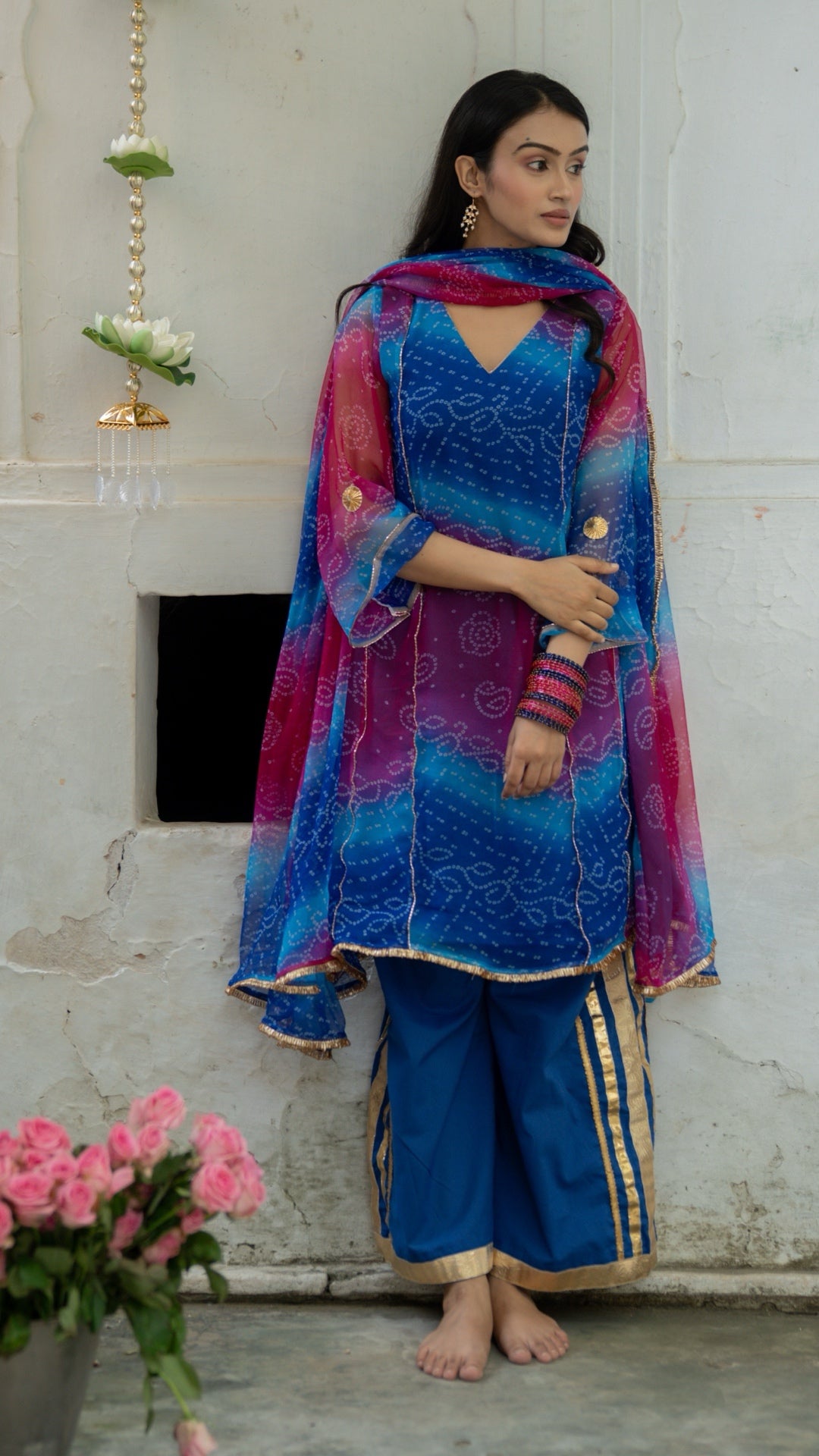 Rani Neel Bandhani Suit Set