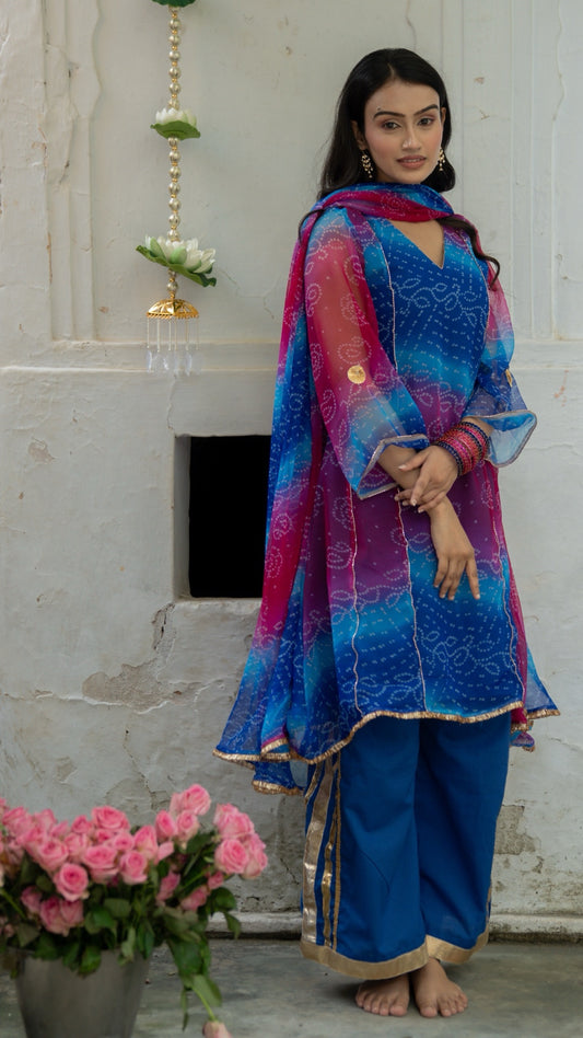 Rani Neel Bandhani Suit Set