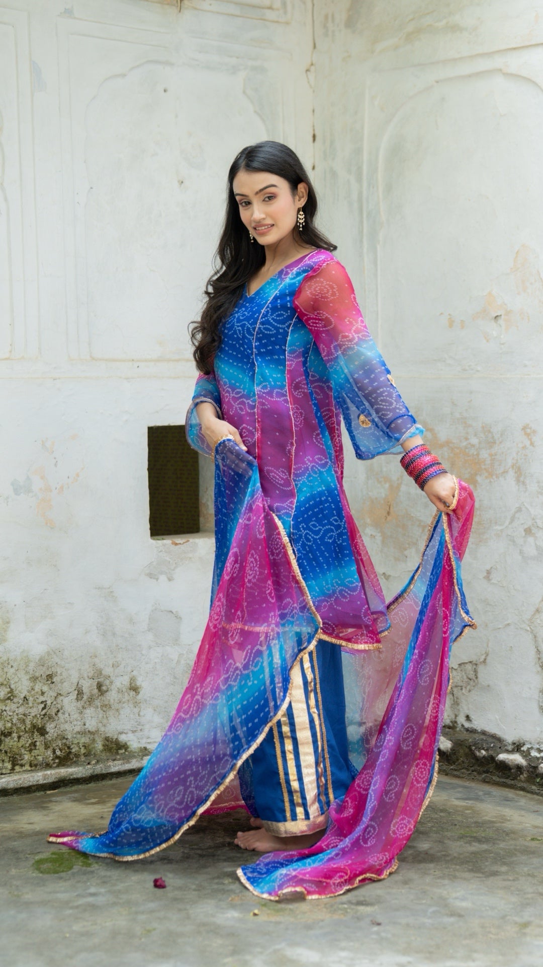 Rani Neel Bandhani Suit Set
