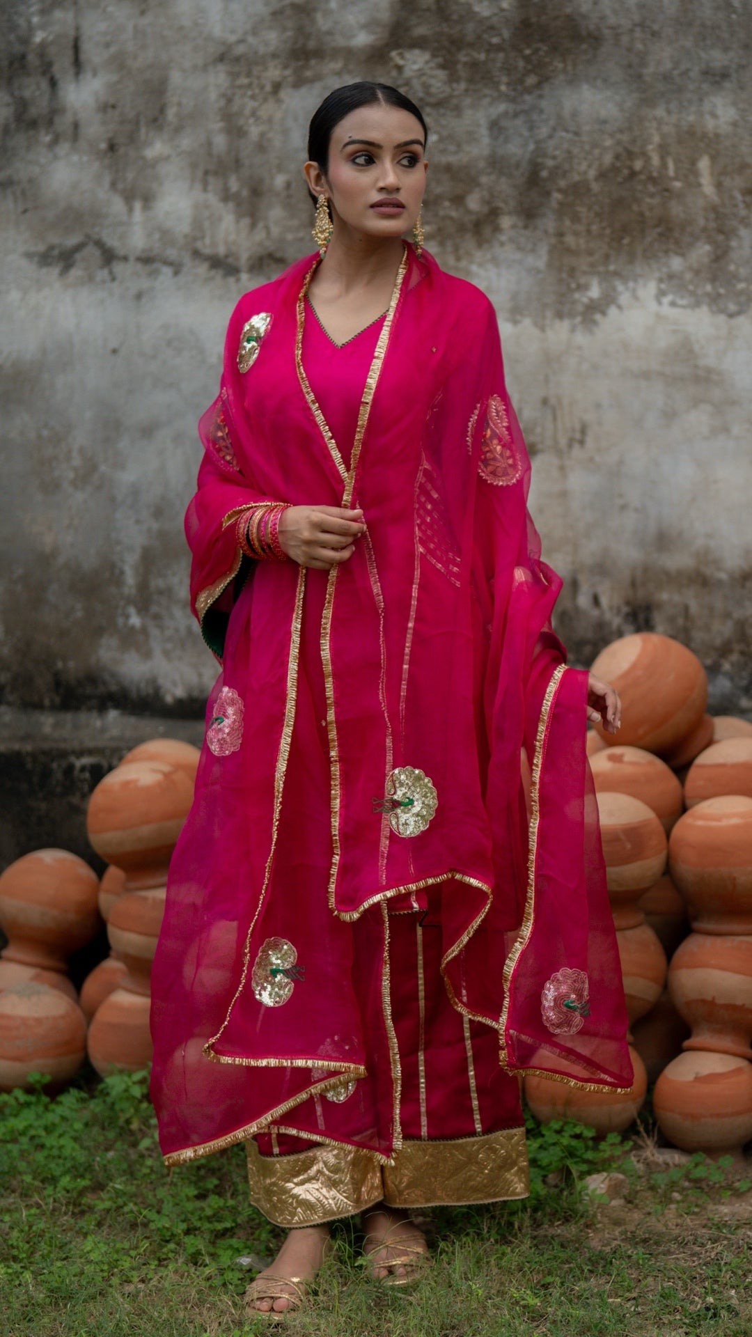 Moriyaa Fuchsia Pure Handwork Suit Set