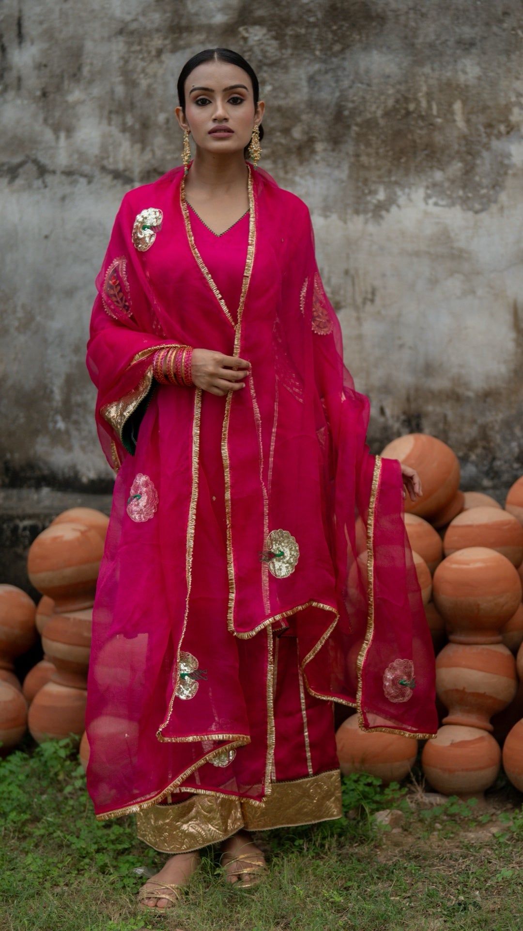 Moriyaa Fuchsia Pure Handwork Suit Set