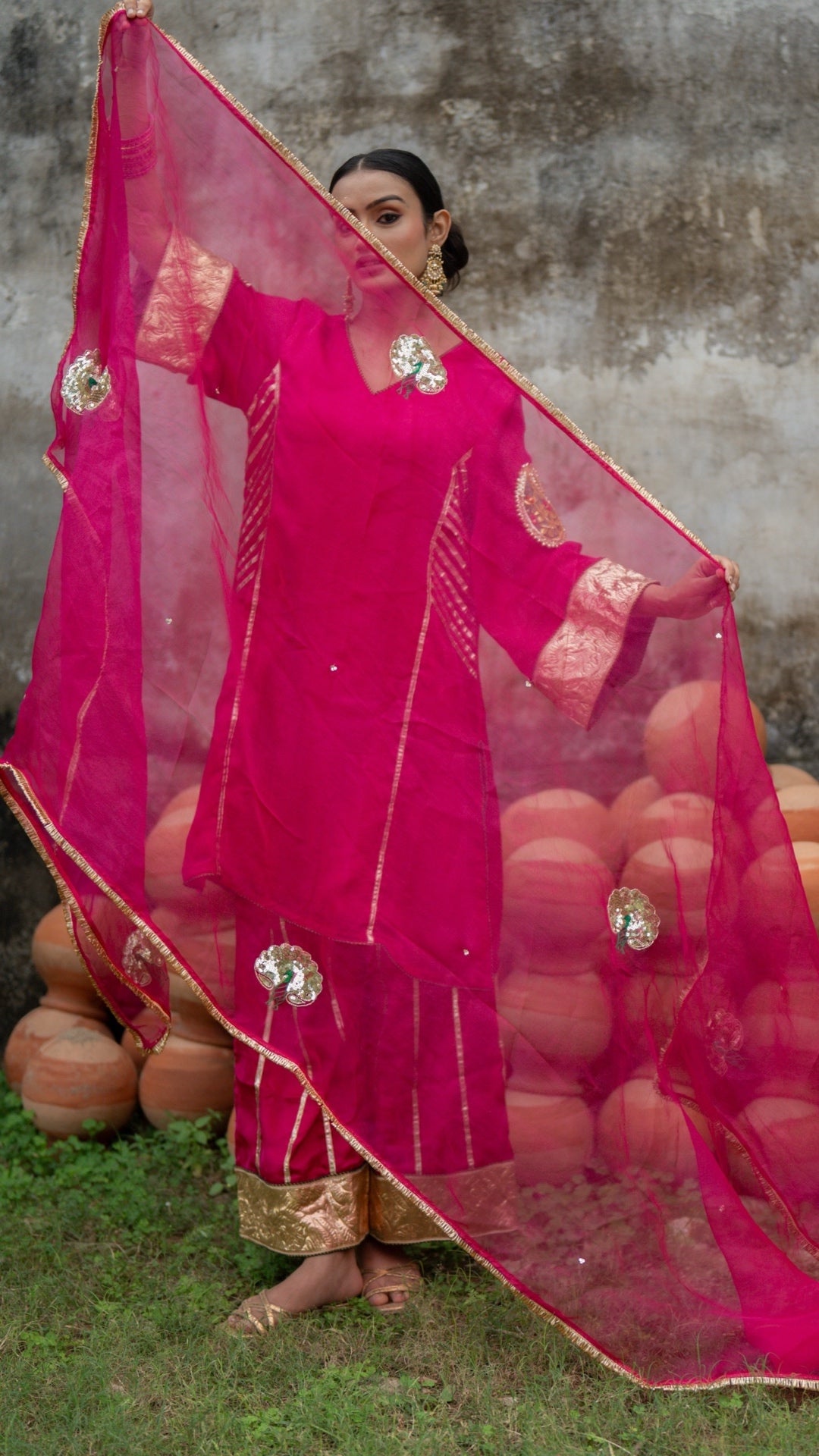 Moriyaa Fuchsia Pure Handwork Suit Set